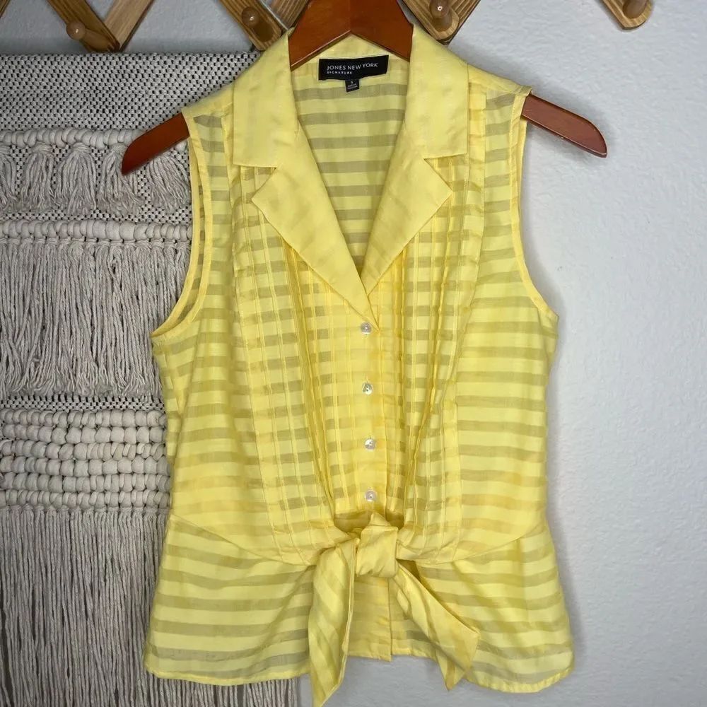 Jones New York Yellow Striped Pleated Blouse